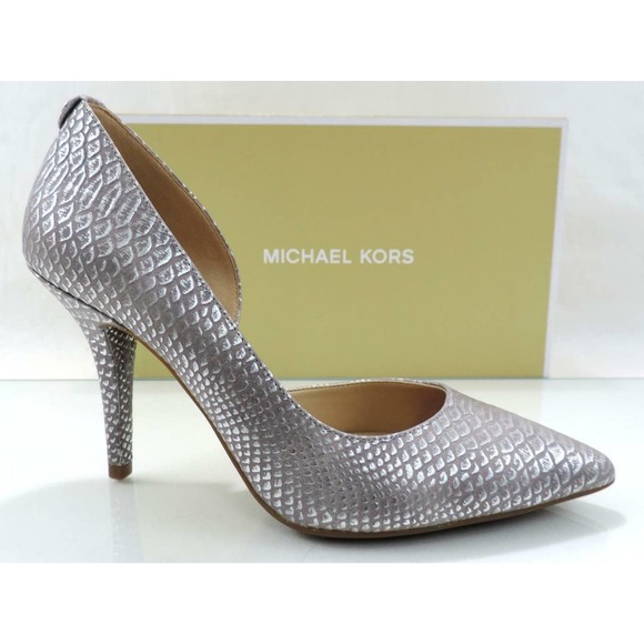 Michael Kors Nathalie Flex High Pump Metallic Embossed Leather Silver - Picture 2 of 8